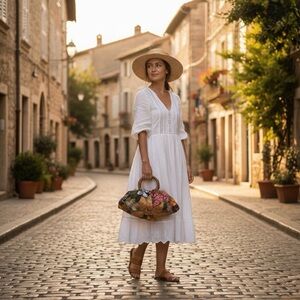 Floral sequin beaded mini bag with Bamboo Handles